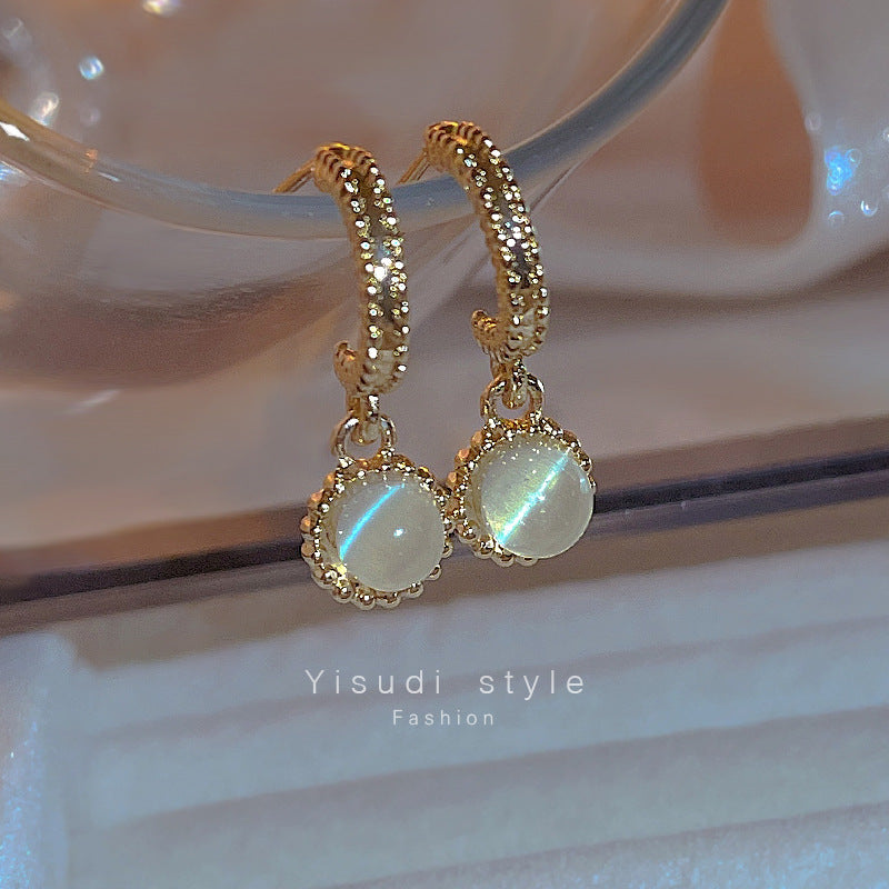 Sier Needle Light Luxury Opal Female Earrings