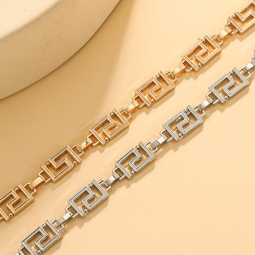 Women's & Men's & Geometric Three-dimensional Great Wall Pattern Hip Hop Necklaces