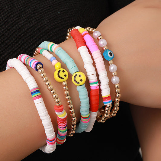 Bracelets Vintage en argile pour femmes, costume de visage souriant, amour