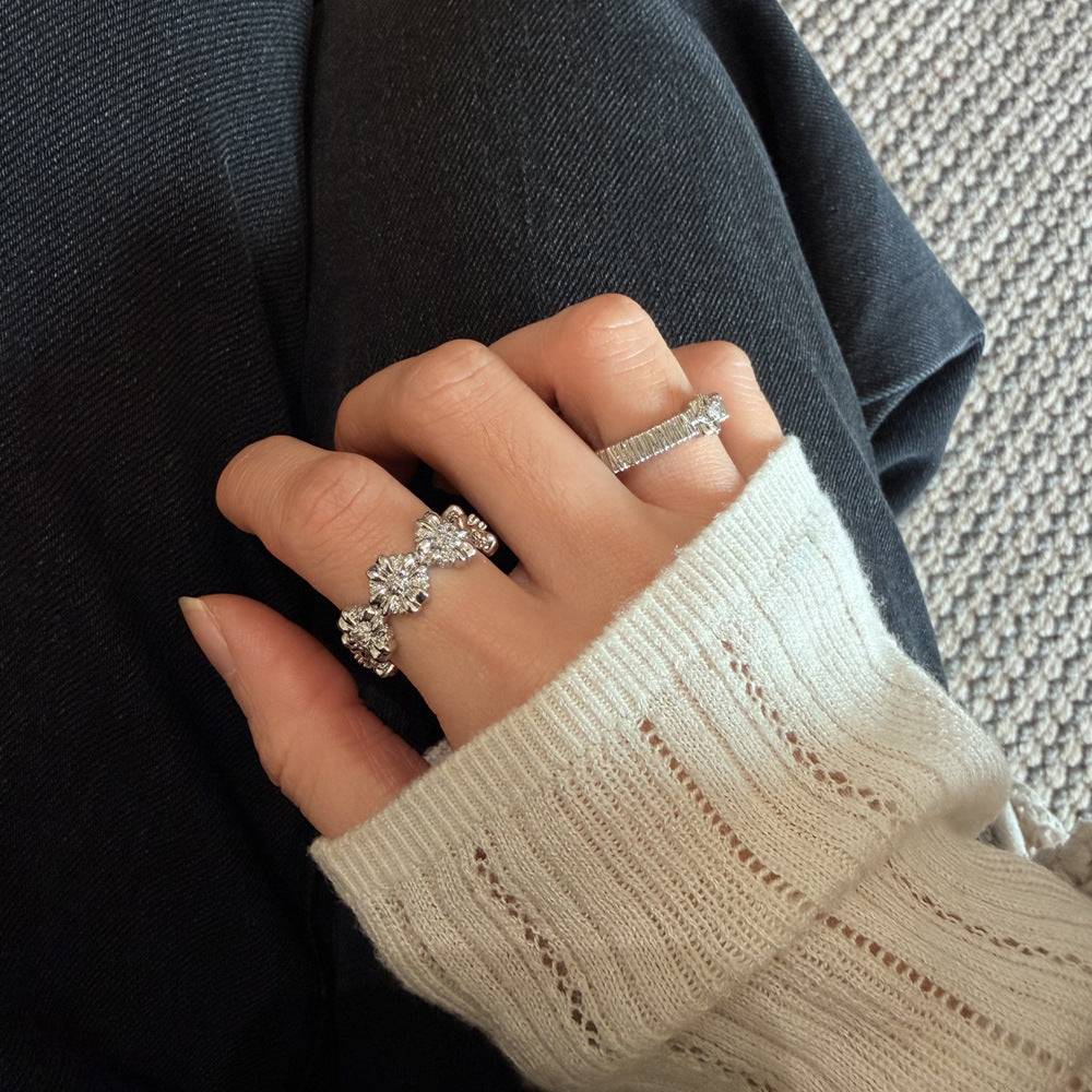 Cross Drip Glazed Design Zircon Inlaid Twin Rings