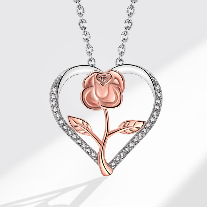 Colliers à pendentif en galvanoplastie avec séparation de couleur Rose tridimensionnelle pour femmes