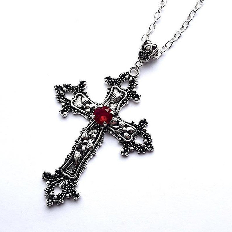 Creative Flowers Print Cross Diamond Gothic Necklaces