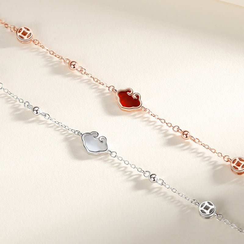 Bracelets de vie en Agate rouge pour femmes, pièce de monnaie en argent Sterling, Niche