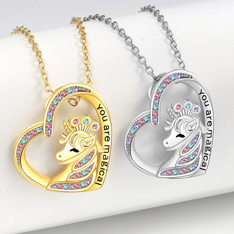 Unicorn Colorful Heart-shaped Pony Pendant Fashion Necklaces