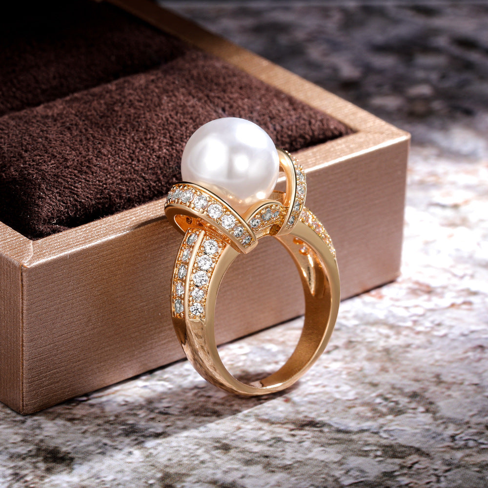 Women's Shi Elegant Zircon Pearl Gold-plated Exquisite Rings