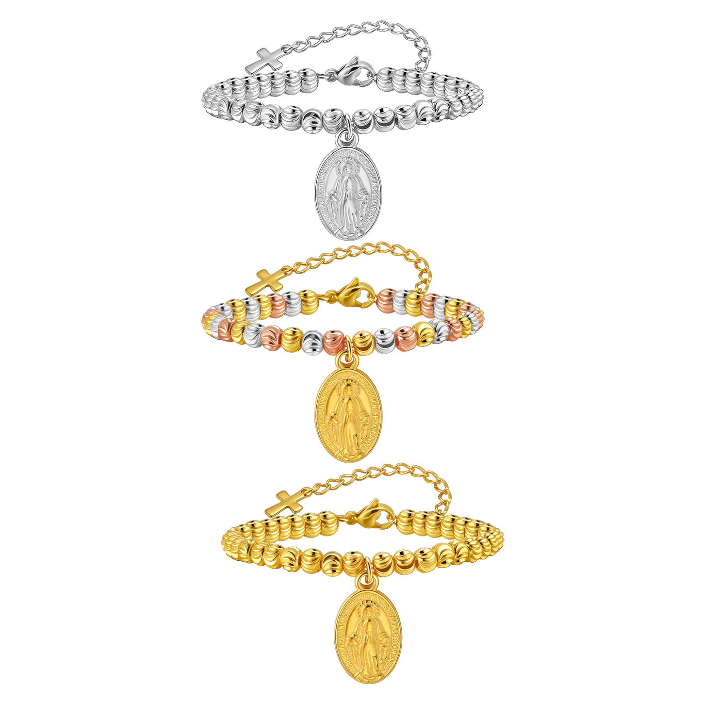 Women's Fashion Stainless Steel Virgin Watermelon Beads Gold Bracelet