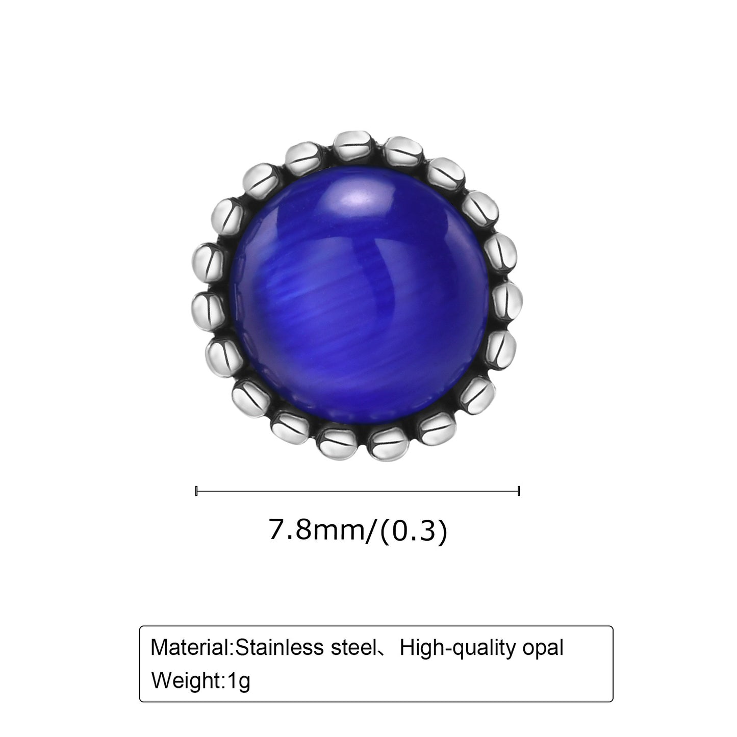 Men's Stainless Steel Round Sapphire Retro Style Earrings