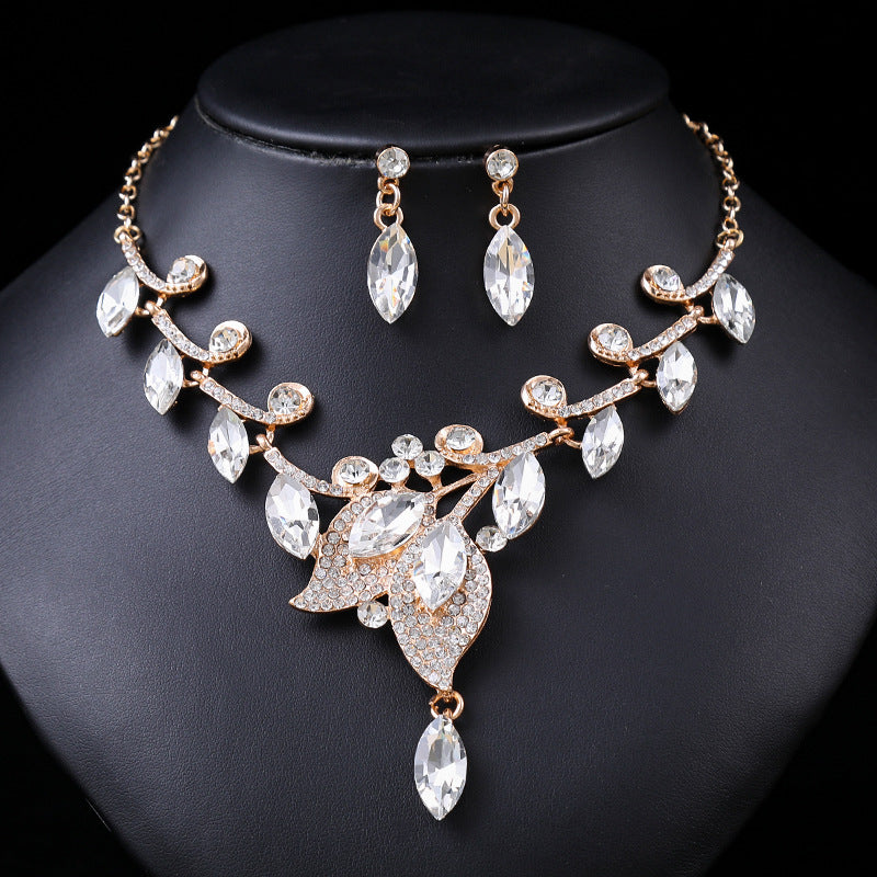 Women's Source High Profile Retro Luxury Crystal Banquet Formal Dress Clavicle Jewelry Set