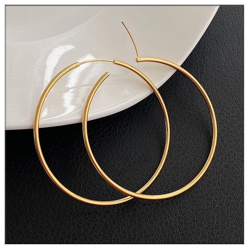 Needle Big Ear Gold Plated White Copper Fashion Personality Round Earrings