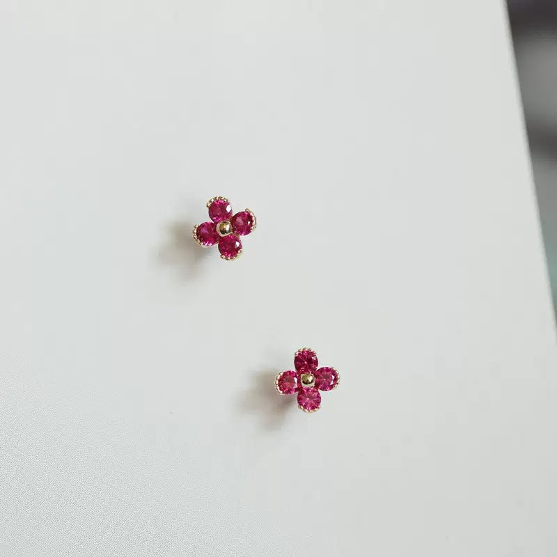 Women's Sterling Sier Gold-plated Clover Jacinth Ear Sweet Fresh Little Flower Stud Earrings