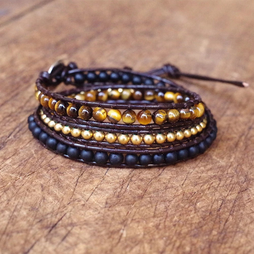 Bracelets noirs givrés simples en œil de tigre sauvage