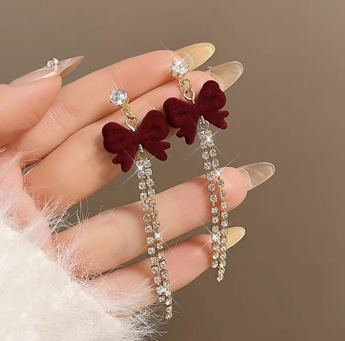 Women's Flocking Bow Tassel For Niche Temperament Rings