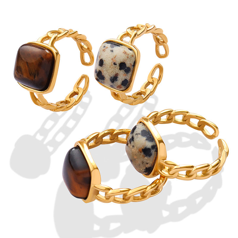 Natural Stone Tigereye Inlaid Geometric Open Rings