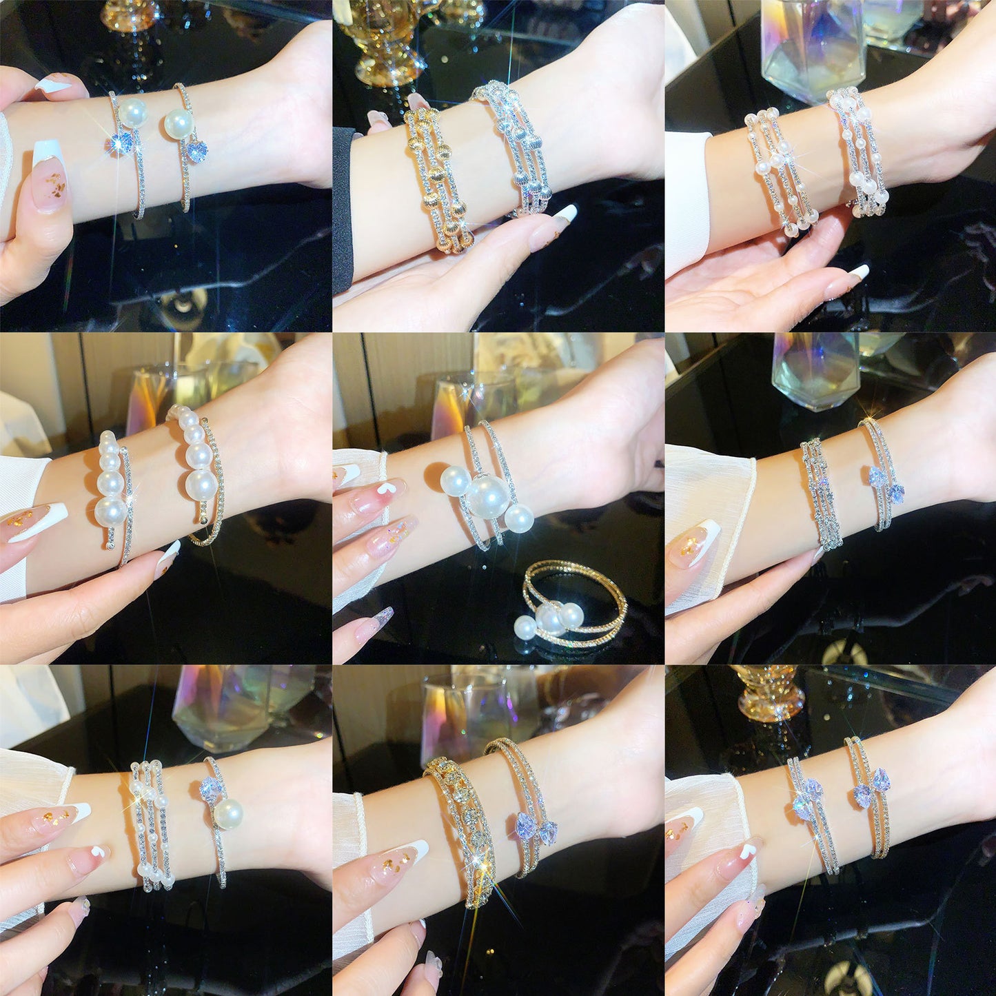 Rhinestone Zircon Elastic Laminated Adjustable Female Bracelets