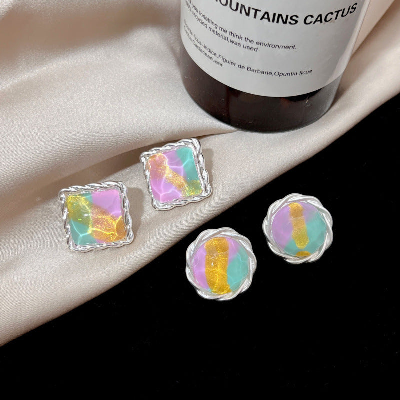 Icy Color Geometric Ear Design French Earrings