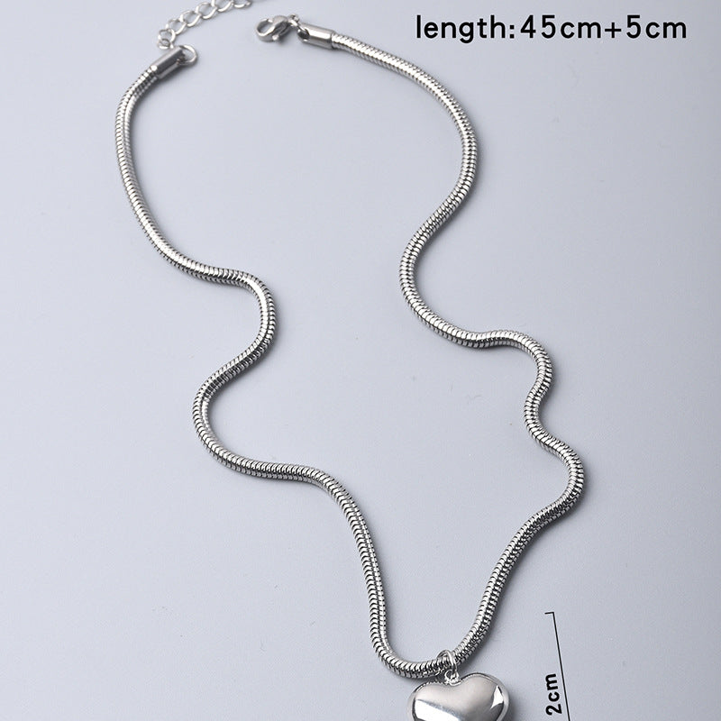 Autumn Simple Temperament Peach Heart Snake Bone Titanium Necklaces