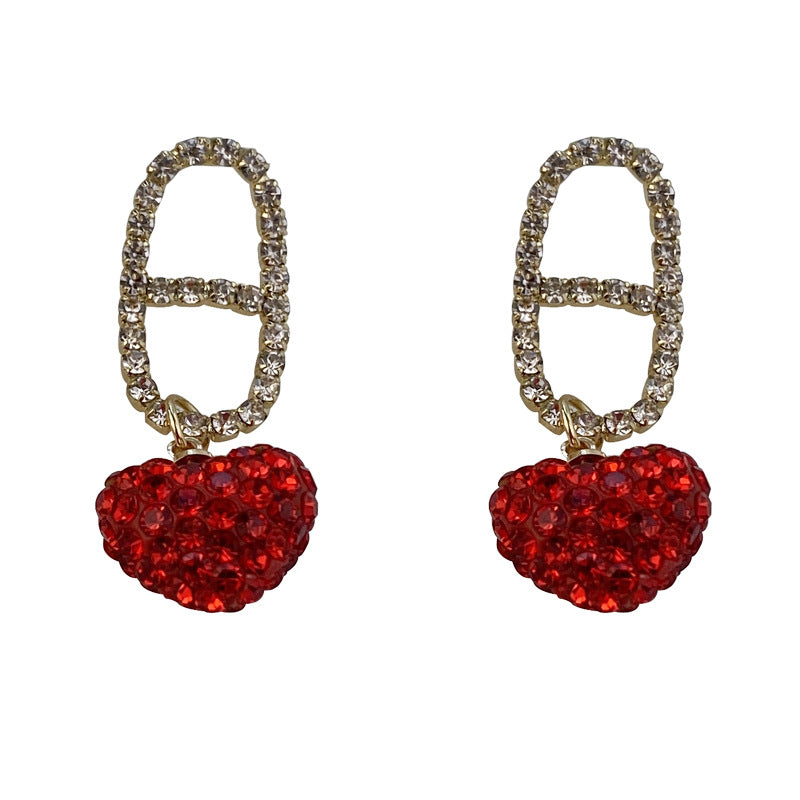 Pendentif d'amour festif rouge mignon et boucles d'oreilles