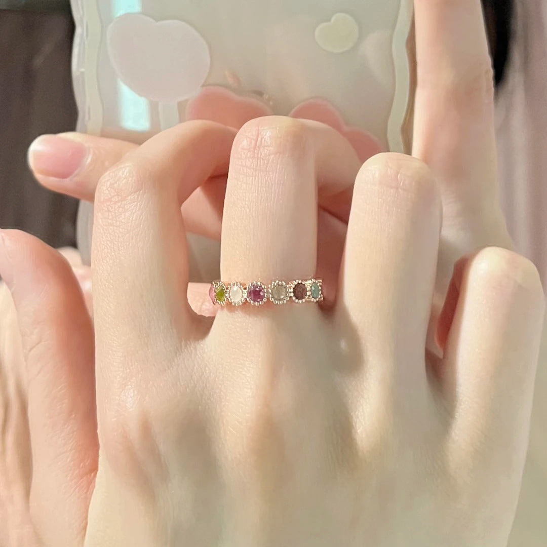 Women's Rainbow Sweet Cool Style Niche High-grade Personality Design Adjustable Index Ring