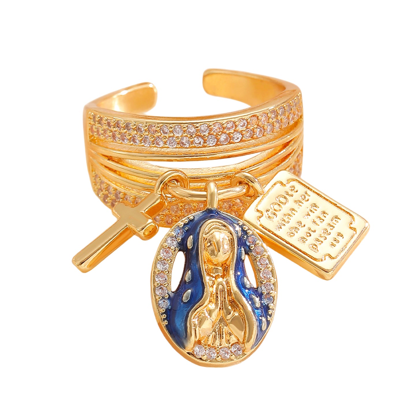 Inlaid Zircon Cross Portrait Square Lettering Tag Female Pendants