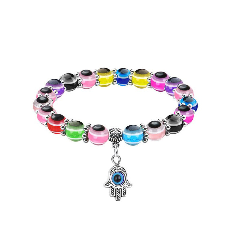 Devil Eye Fatima Palm Beaded Resin Glaze Blue Eyes Bracelets