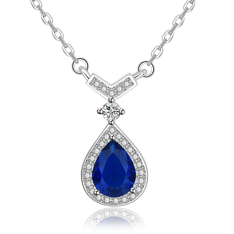 Cool Ocean Blue Drop-shaped Sapphire Pendant Clavicle Chain Necklaces