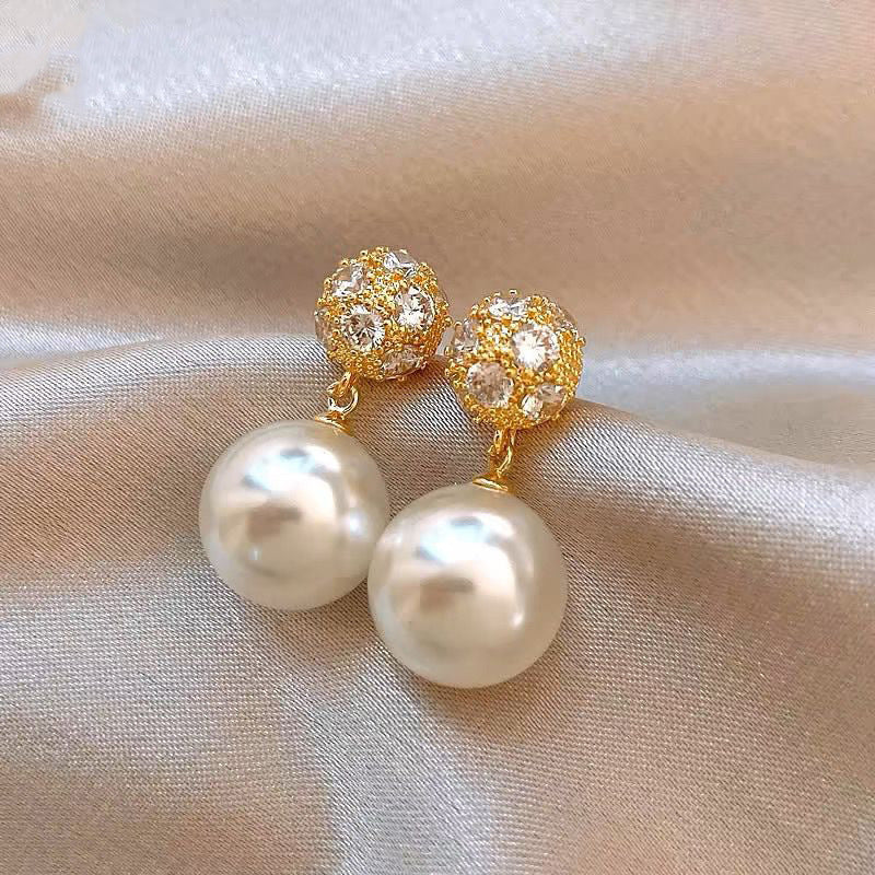 Women's French Pearl Light Luxury Elegant Niche Design Zircon Earrings