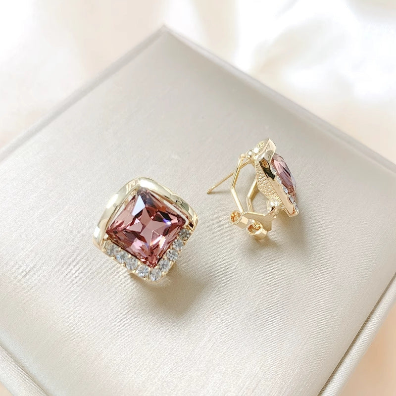 Ding Light Luxury Diamond Purple High Sense Temperament Wild Square Earrings