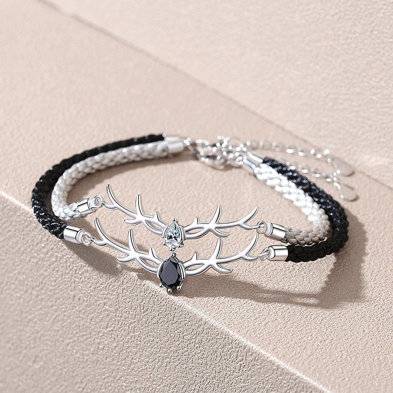 Female Sterling Sier Simple Mori Style Antlers Carrying Bracelets