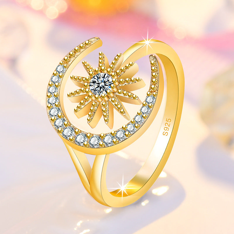 Rhinestone Star And Moon Open Cold Rings