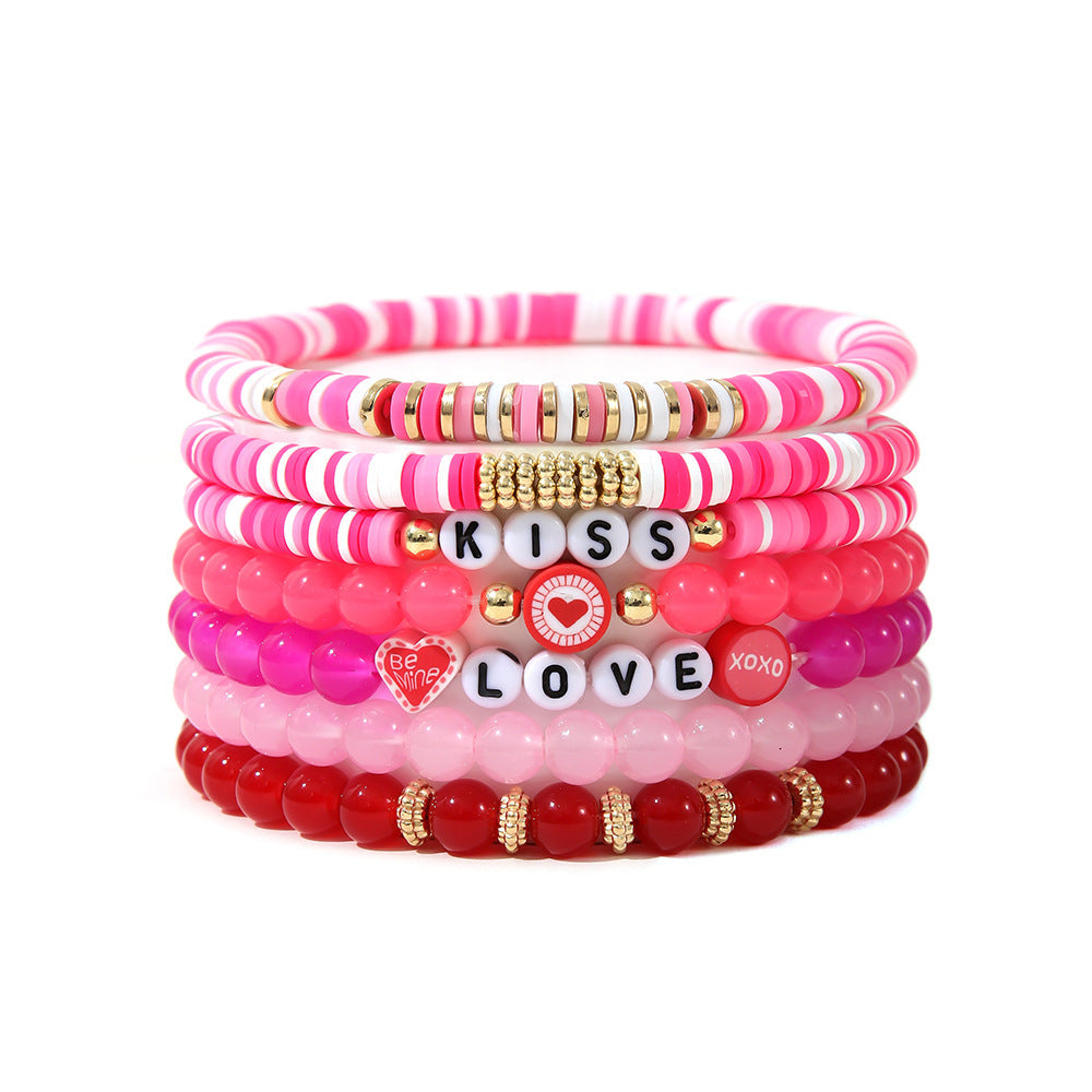 Rainbow Love Beaded Polymer Clay Imitation Bracelets
