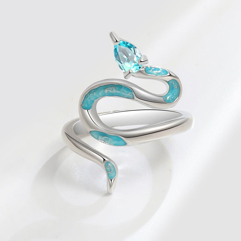 Women's & Men's Oil Dripping Green Snake Open Sier Ring