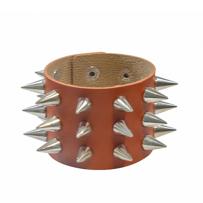Punk Exaggerated Three Rows Tapered Pointed Rivet Bracelet