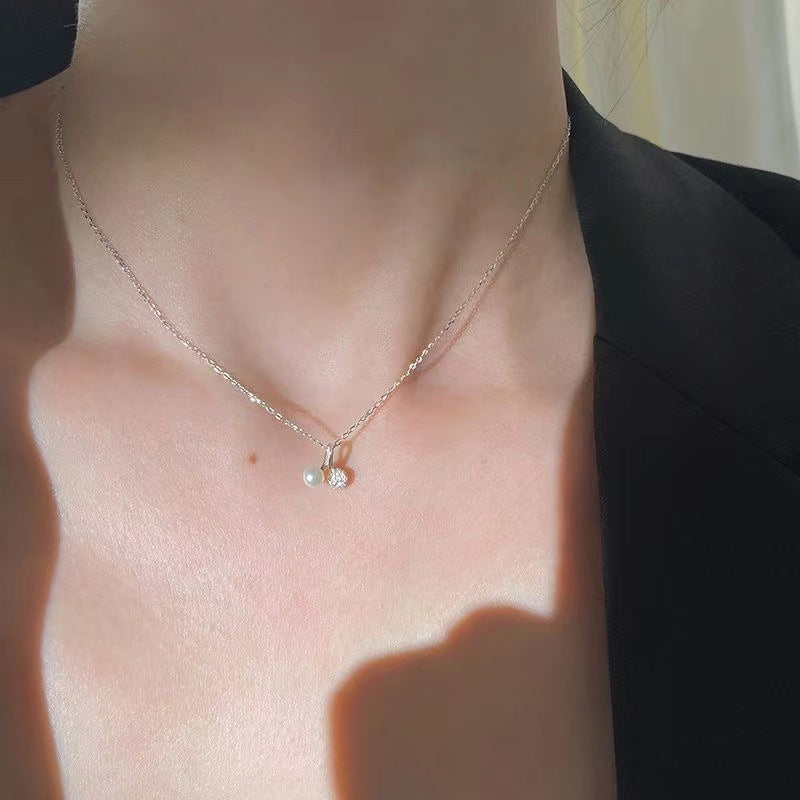 Rhinestone Pearl Cherry Female Summer Clavicle Chain Simple Light Luxury Necklace