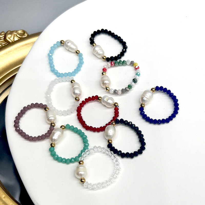 Elegant Style Freshwater Pearl Colored Glaze Beaded Rings