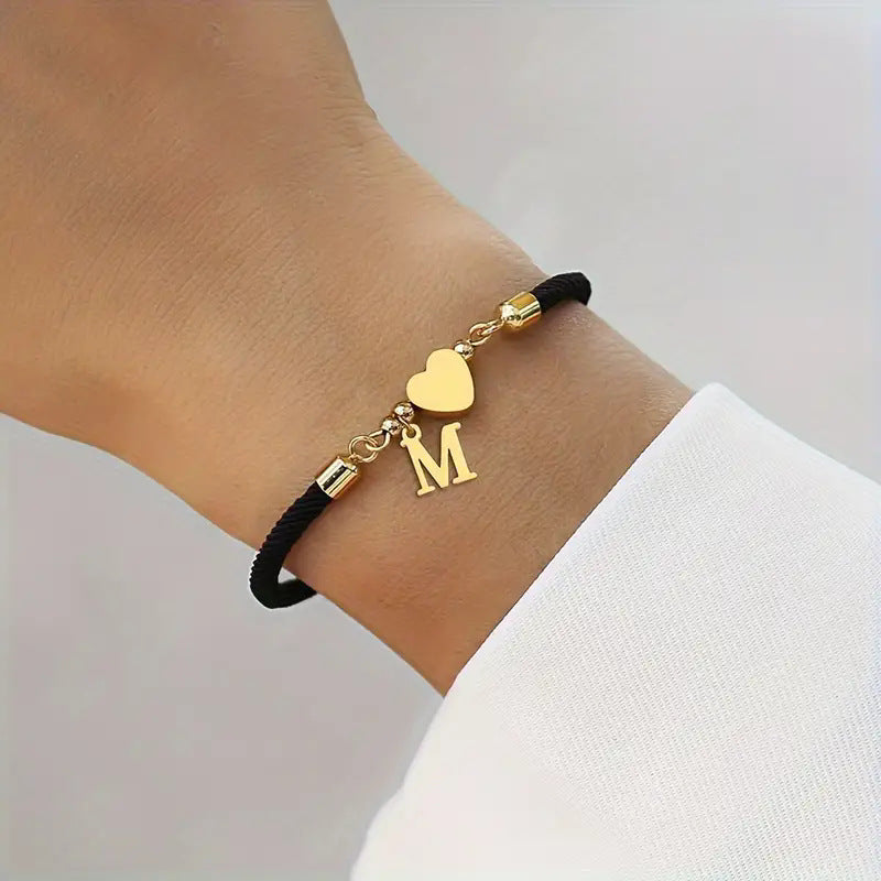 One Pack Black Rope English Capital Letter Gold-plated Bracelet