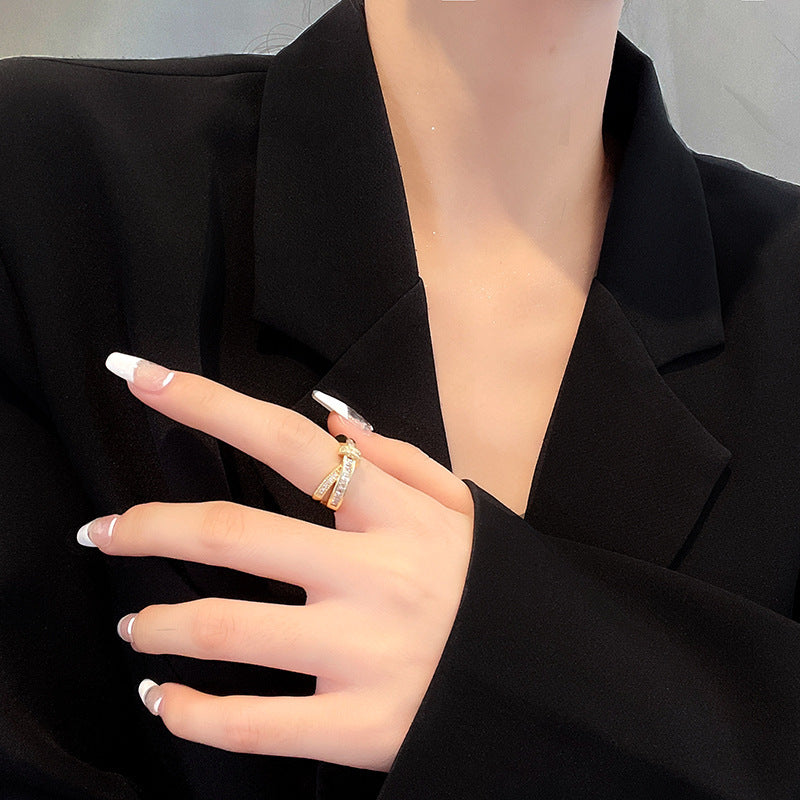 Zircon Cross Female Fashion Personalized Index Finger Trendy Rings
