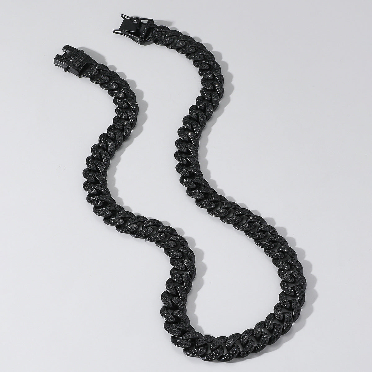 Men's Hop Style Black Full Diamond Cuban Link Chain Stitching Necklaces