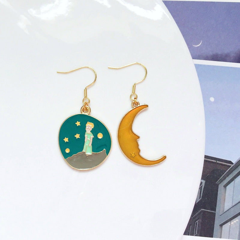 Women's Cartoon Metal Dripping Planet Moon Blue Starry Sky Earrings
