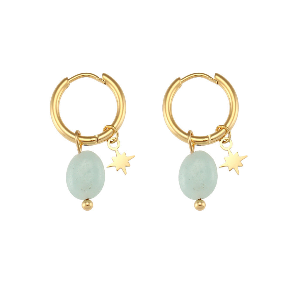 Stone Eight Awn Star Titanium Steel Gold Plated Ear Earrings