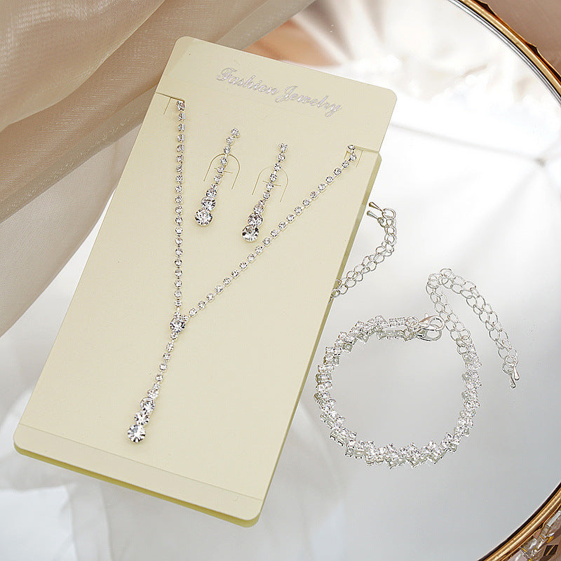 Women's Crystal Rhinestone Bridal Wedding Three-piece For Necklace