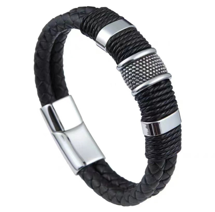 Men's Weaving Exquisite Titanium Steel Leather Couple Stainless Magnetic Bracelets