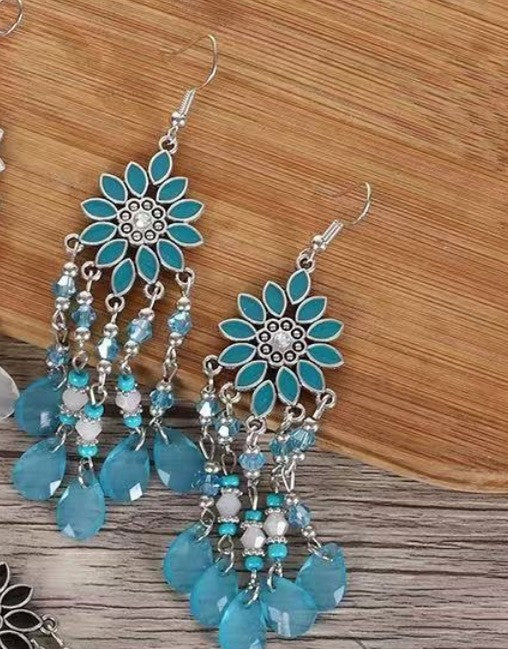 Ethnic Style Tassel Long Bohemian Crystal Yunnan Summer Earrings