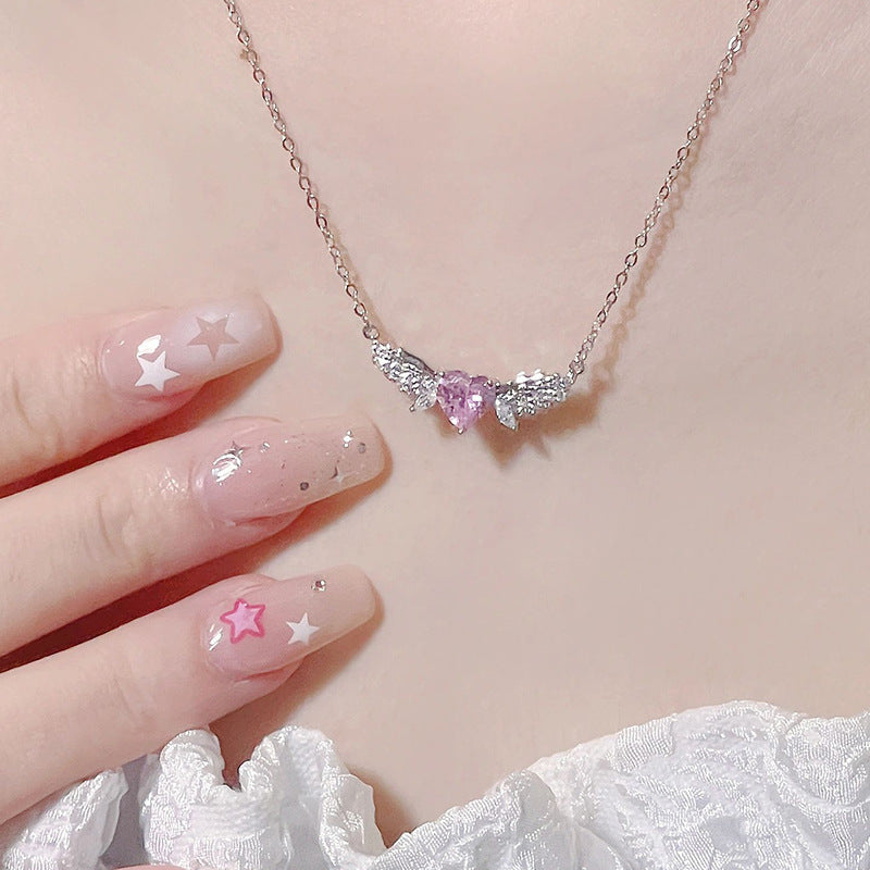 Inlaid Pink Diamond Love Design Angel Clavicle Necklaces