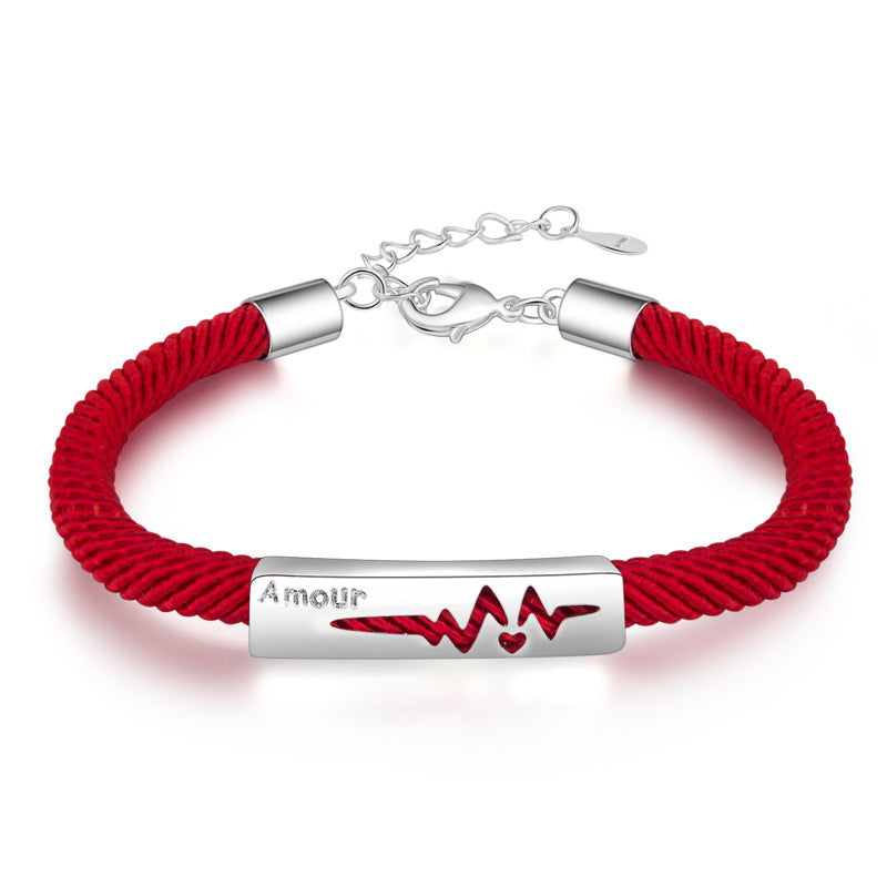 Wind Simple Ecg Woven Black And Red Rope Bracelets