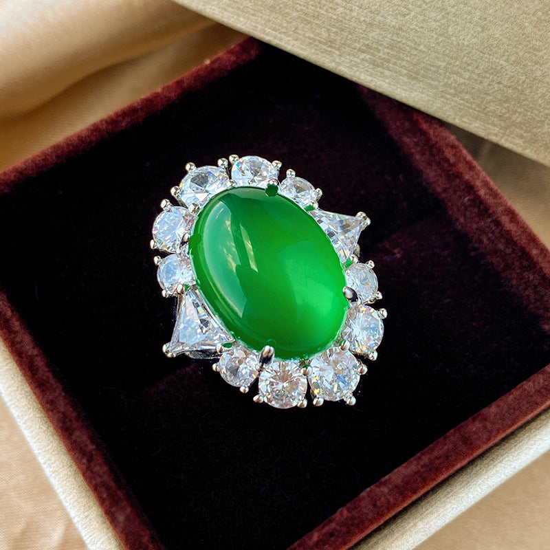 Sheng Copper Sole Gold Plated Fluorescent Green Chalcedony Jewelry Set