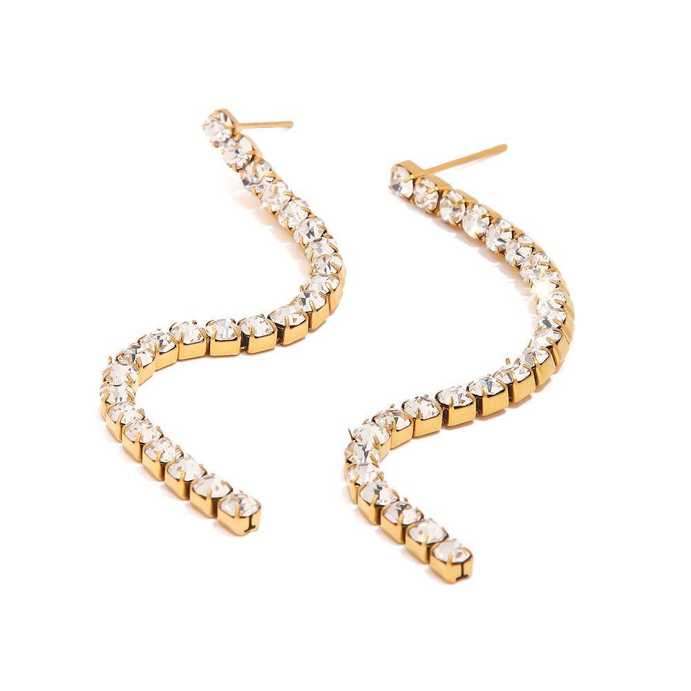 Gold Simple Shiny Inlaid White Zircon Earrings