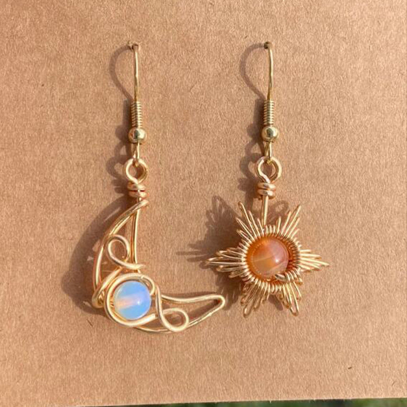 Elegant Fashion Sun Moon Crystal Stone Earrings
