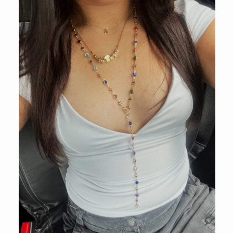 Women's Elegant Colorful Crystal Metal Clavicle Chain Necklace
