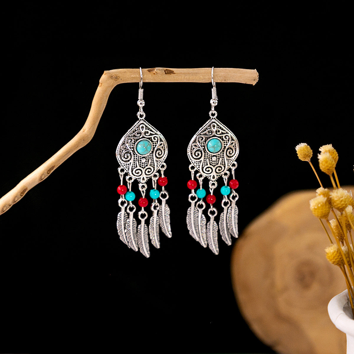 Tassel Turquoise Retro Minority Ethnic Style Earrings