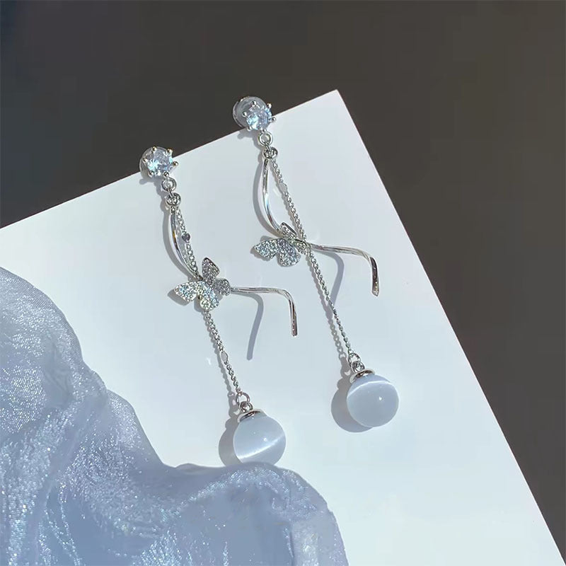 Women's Butterfly Fairy Temperamental Long Tassel Opal Chinese Earrings